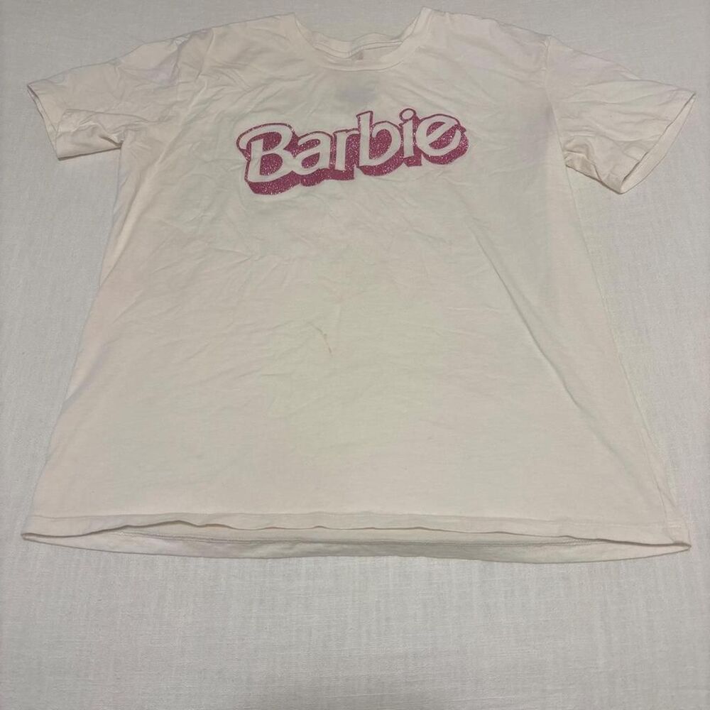 Barbie Women's White and Cream T-shirt